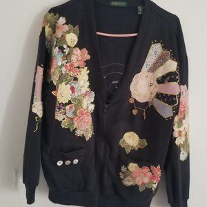 Vintage front button v neck sweat shirt material.